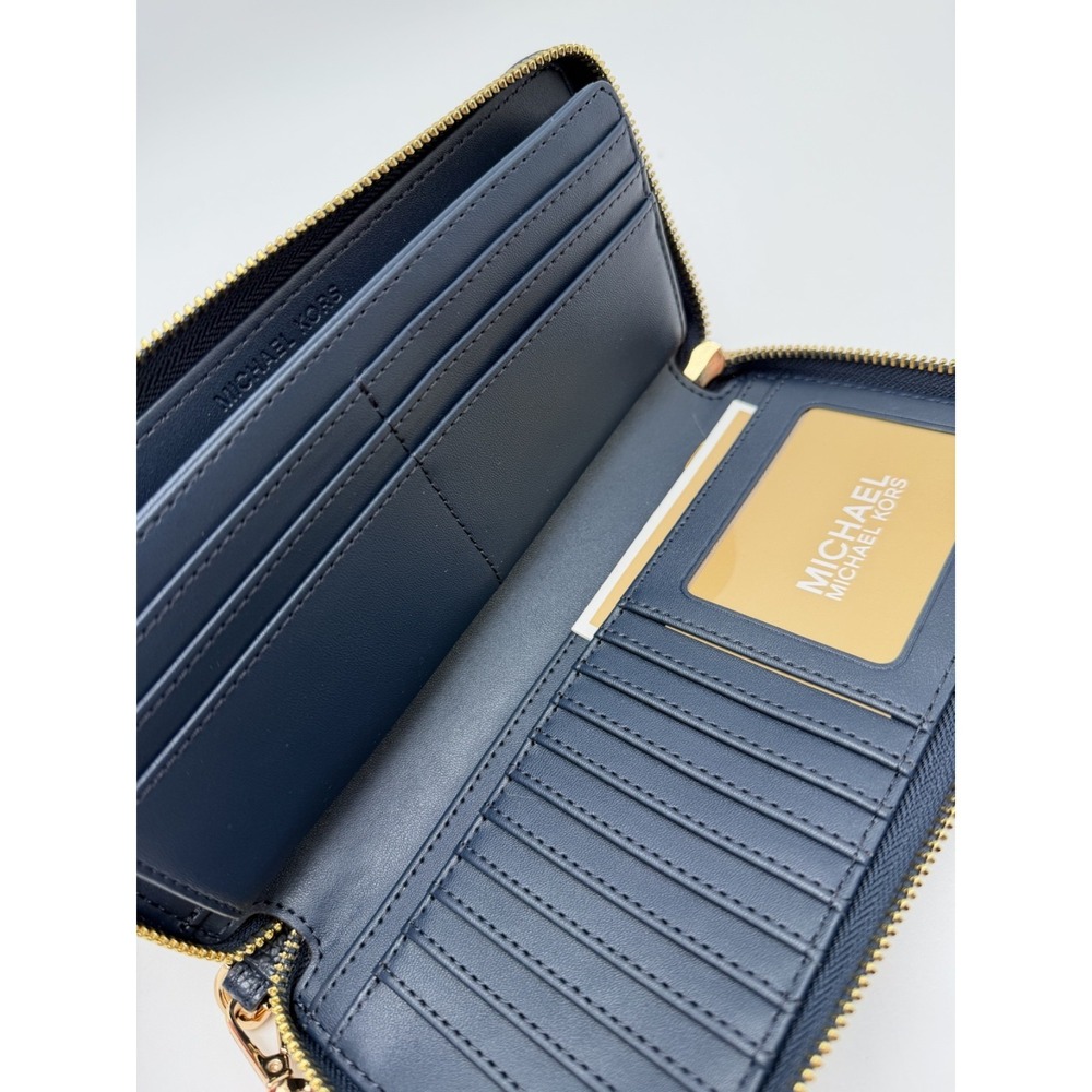 NWT Michael Kors Jet Set Large Travel Continental Wallet Leather Navy - Picture 5 of 7